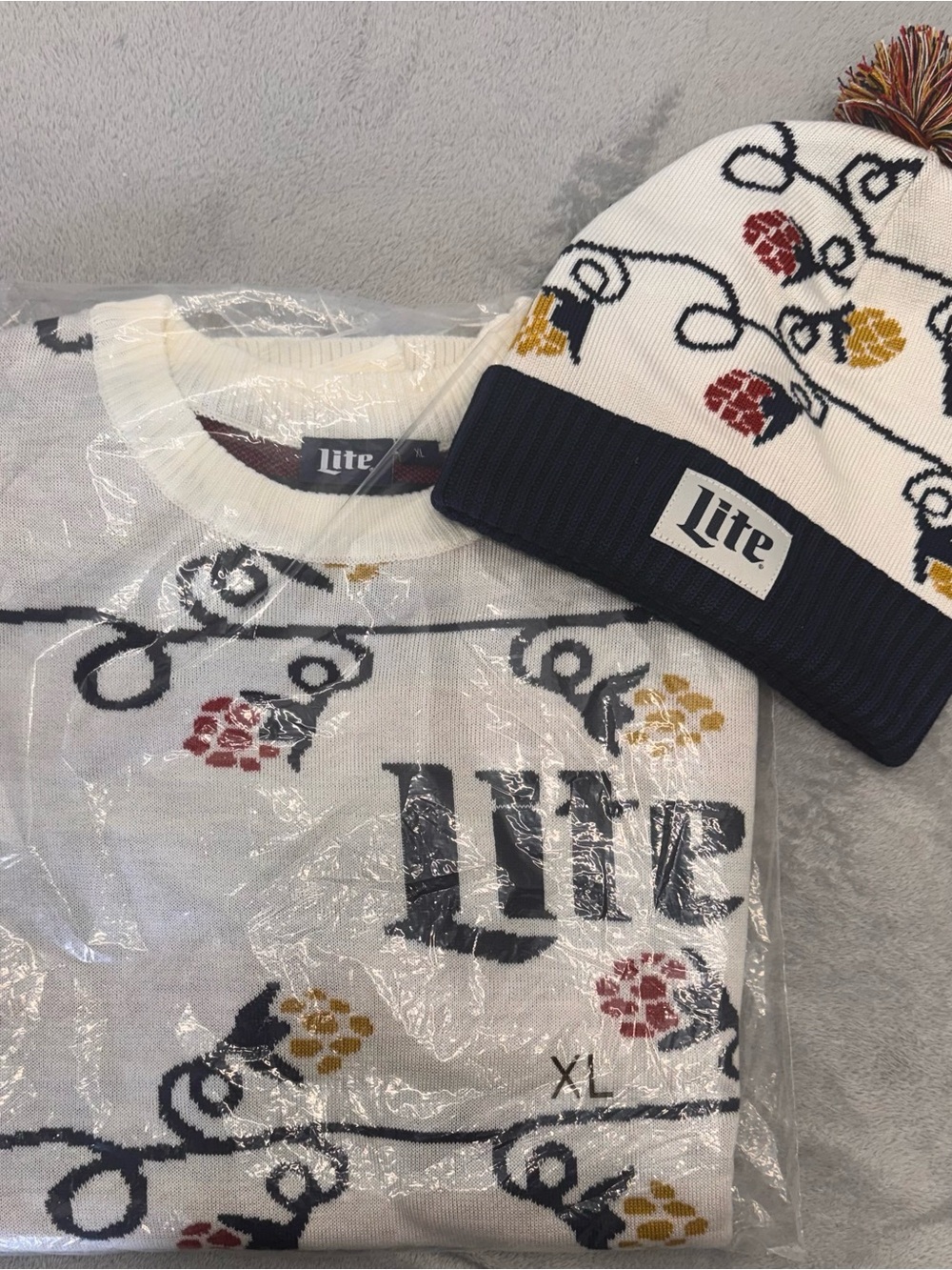 Miller Lite Branded Knit Sweater & Beanie Set Ugly sweater/holiday/lights